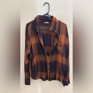 Maurices Plaid Button Down Shirt - Orange and Purple